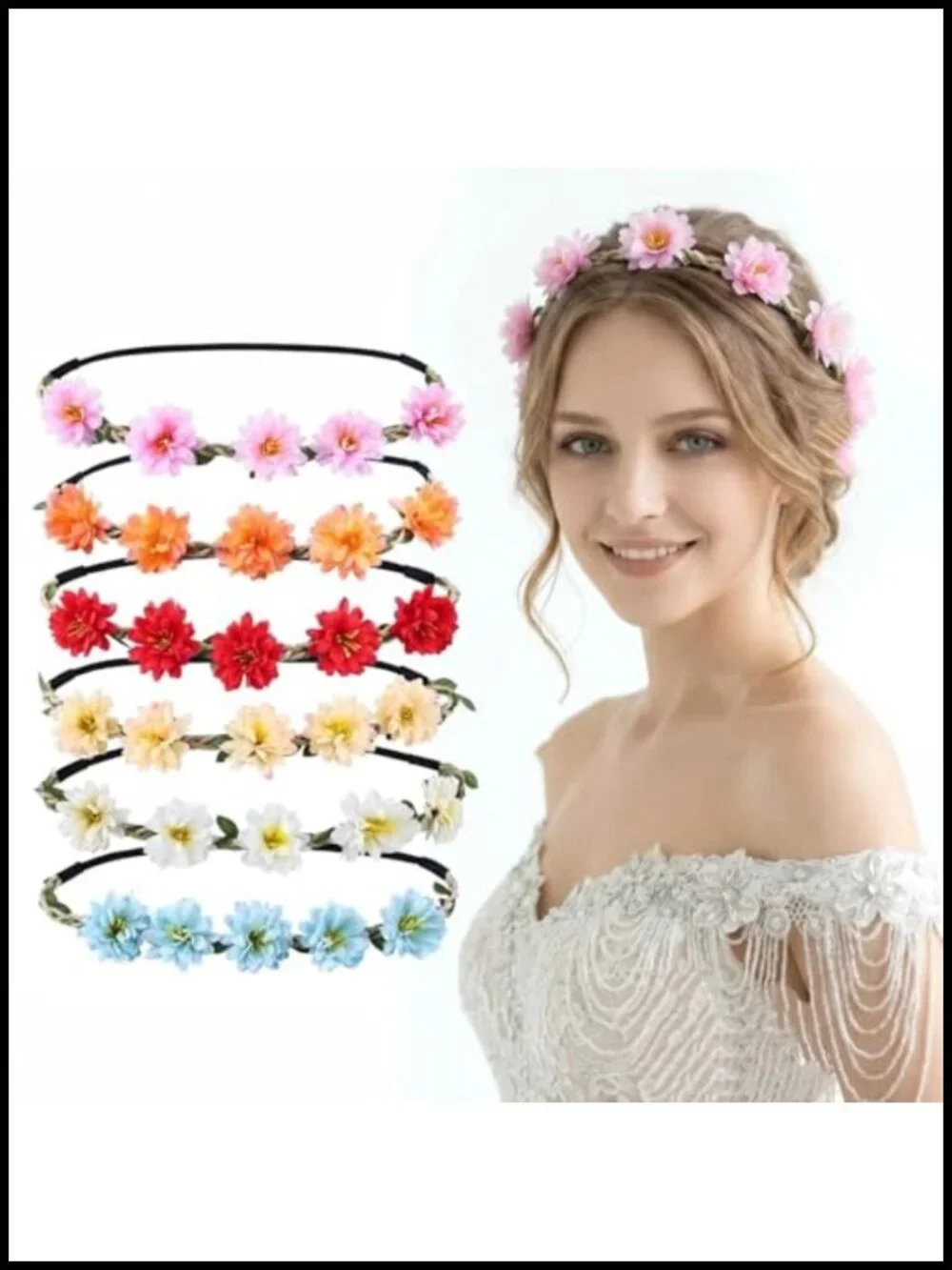 6 Pack Boho Floral Headband Flower Crowns for Women Girls Wedding Party Photo